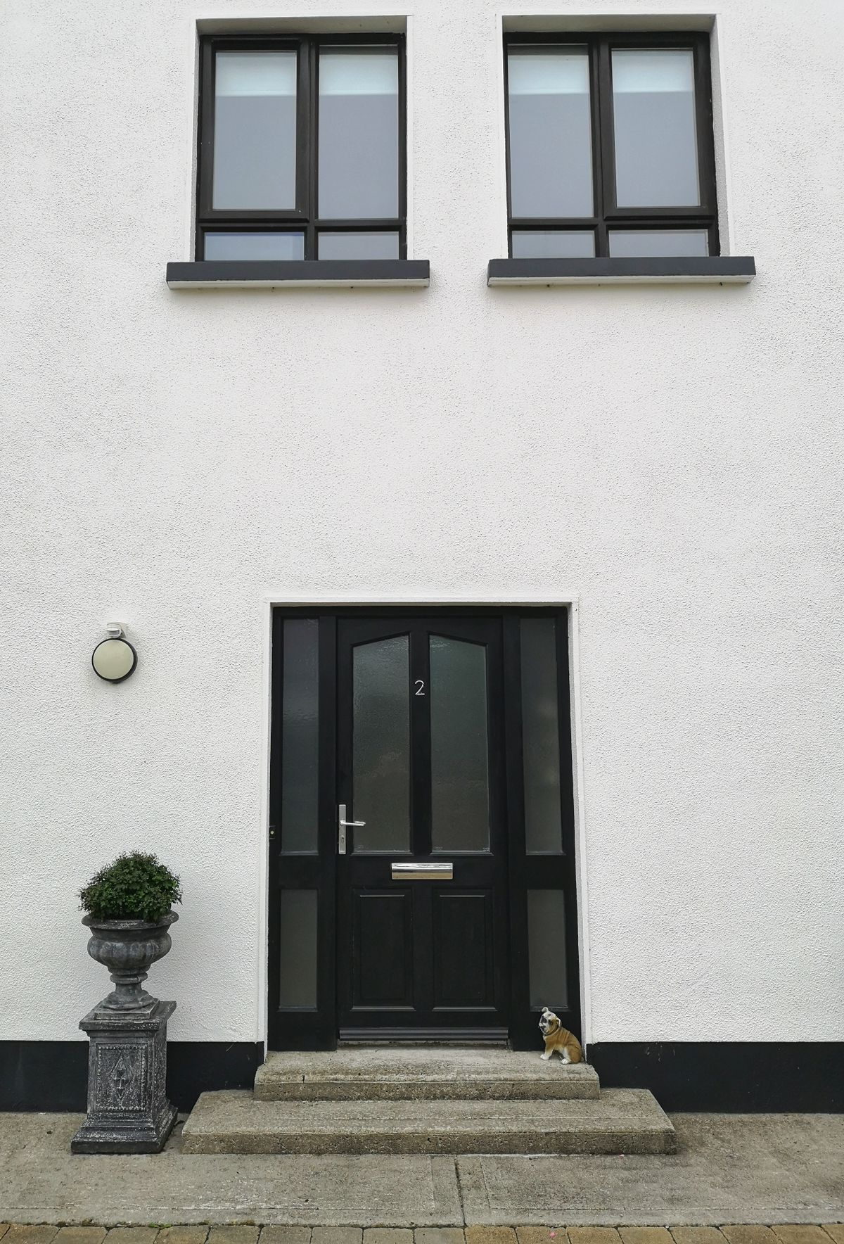 Dark entrance door with matching windows
